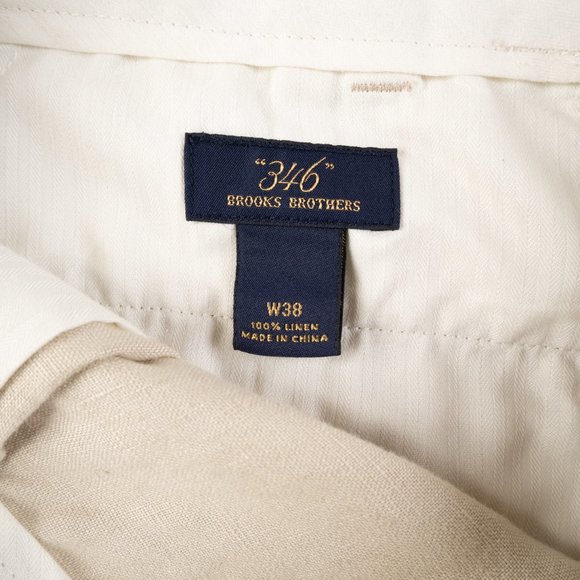 BROOKS BROTHERS 346 100% Linen tan pleated shorts size 38, fit like 36 - Picture 2 of 10